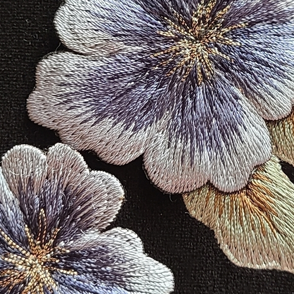 Long Black Velvet  Formal Dress with 3D Floral Embroidery, Size Small - Picture 7 of 10